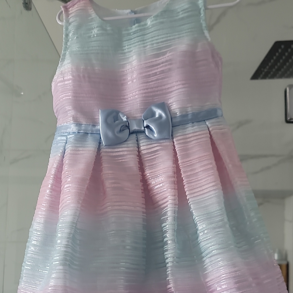 Pastel Striped Kids Dress with Bow